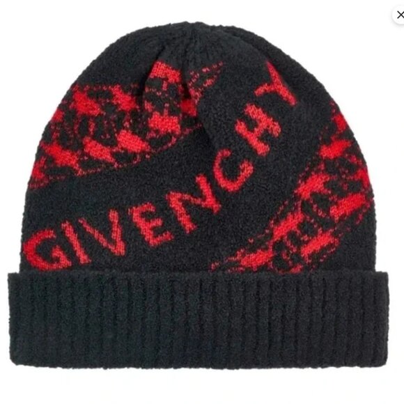 Givenchy Unisex Houndstooth Logo Wool Blend Beanie - Picture 1 of 4